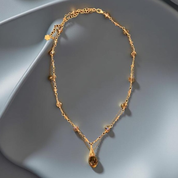 Lori Lori 14K Gold Vermeil Champagne Swarovski Crystal Lariat Necklace - Picture 6 of 11